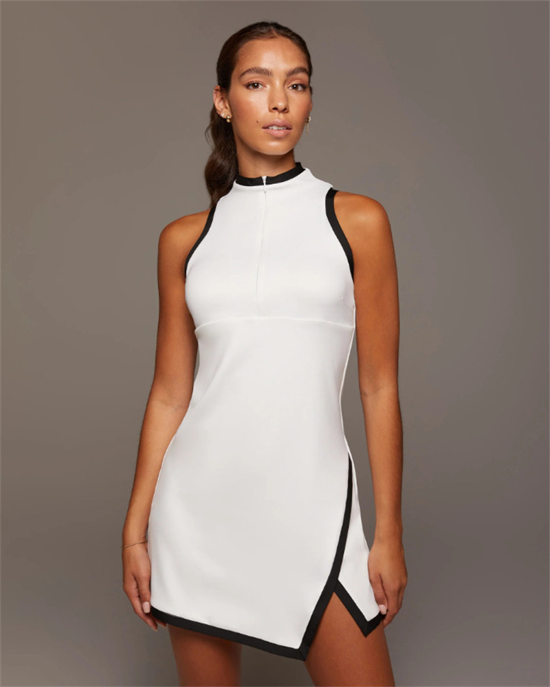 Womens Tennis Dress Spliced Dress Yoga Fitness Breathable Leisure Golf Sports Sleeveless Split Short Dress