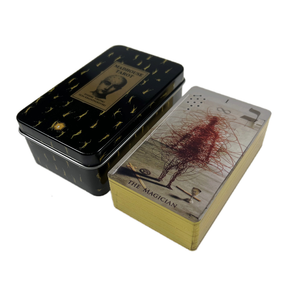 Outdoor Games Activities Tarot Cards Deck high quality in Metal Tin Box 10cm*6cm board games gold greenplated Edge cards with paper manual 230717