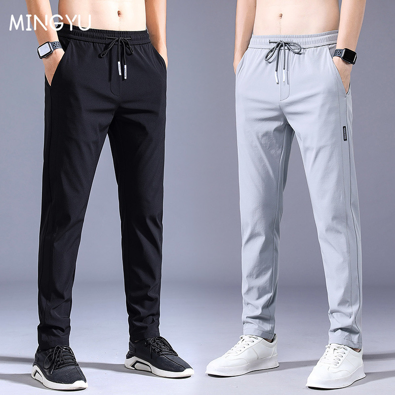 Men s Pants Summer Casual Thin Soft Elasticity Lace up Waist Solid Color Pocket Applique Korea Grey Black Work Trousers Male 38 230718