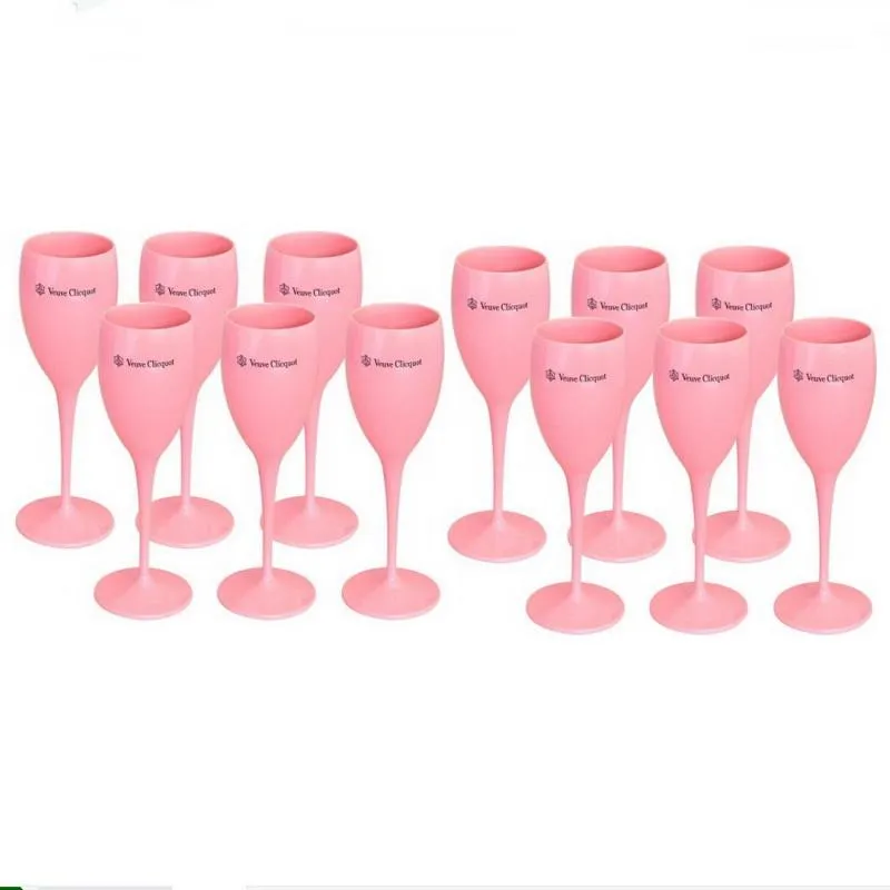 6pcs 12pcs 24pcs Acrylic Veuve Pink Orange Champagne Flutes Wholesale Party Wine Glasses Cups FY5883 AU05