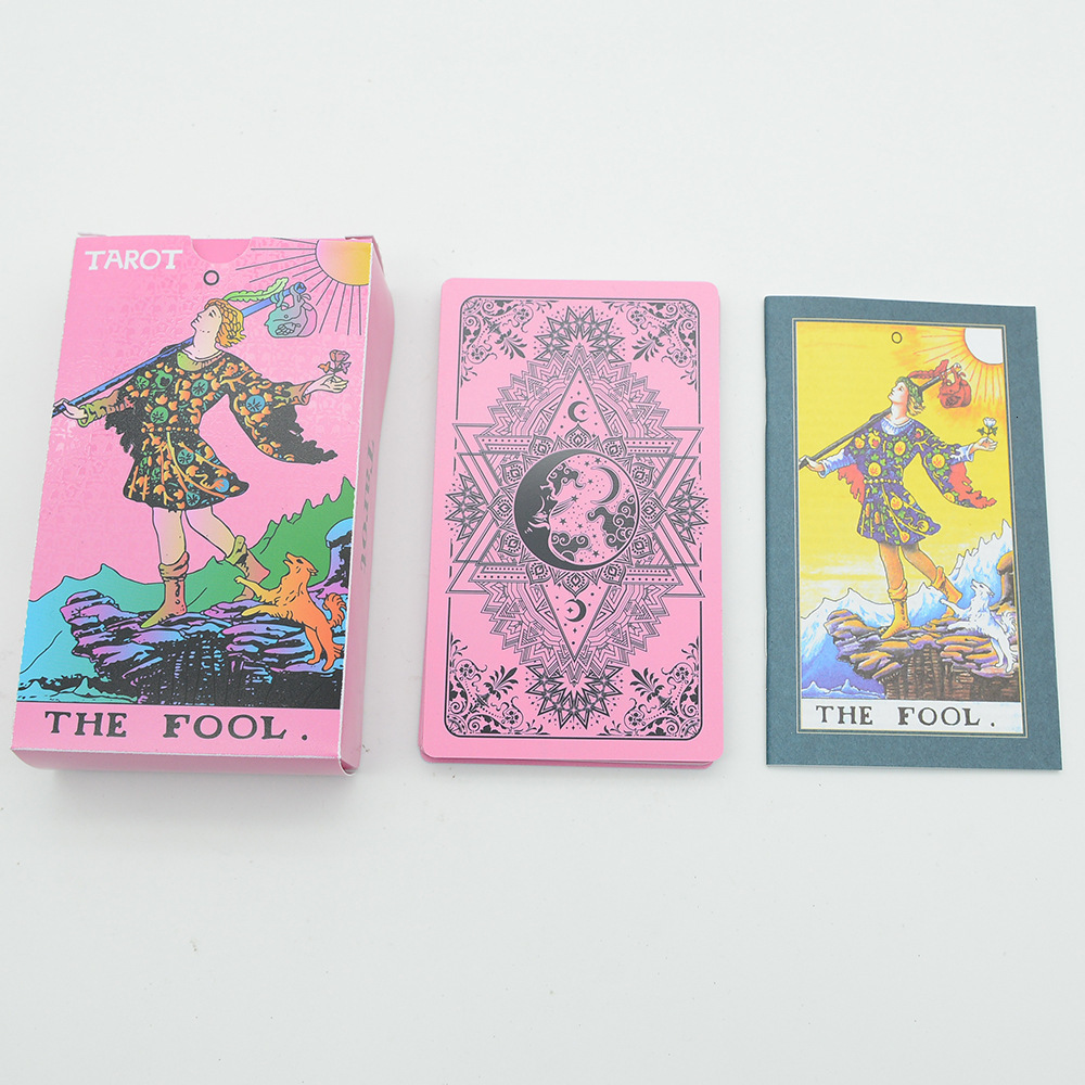 Outdoor Games Activities 12*7cm Classic Tarot card color printing Tarot plastic PVC waterproof English pink tarot deck with paper instruction board ga