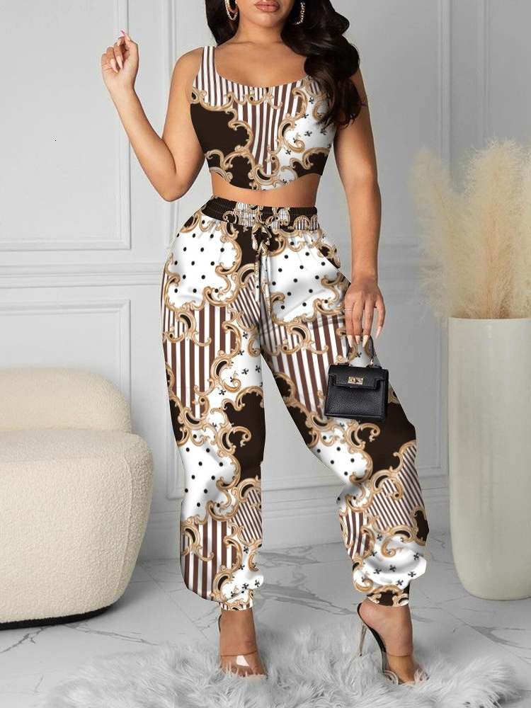 Women's Two Piece Pants Women Leopard Two Piece Set Crop Top Tank Top And High Waist Pants Sexy Streetwear Two Piece Set Summer women's 2 pi