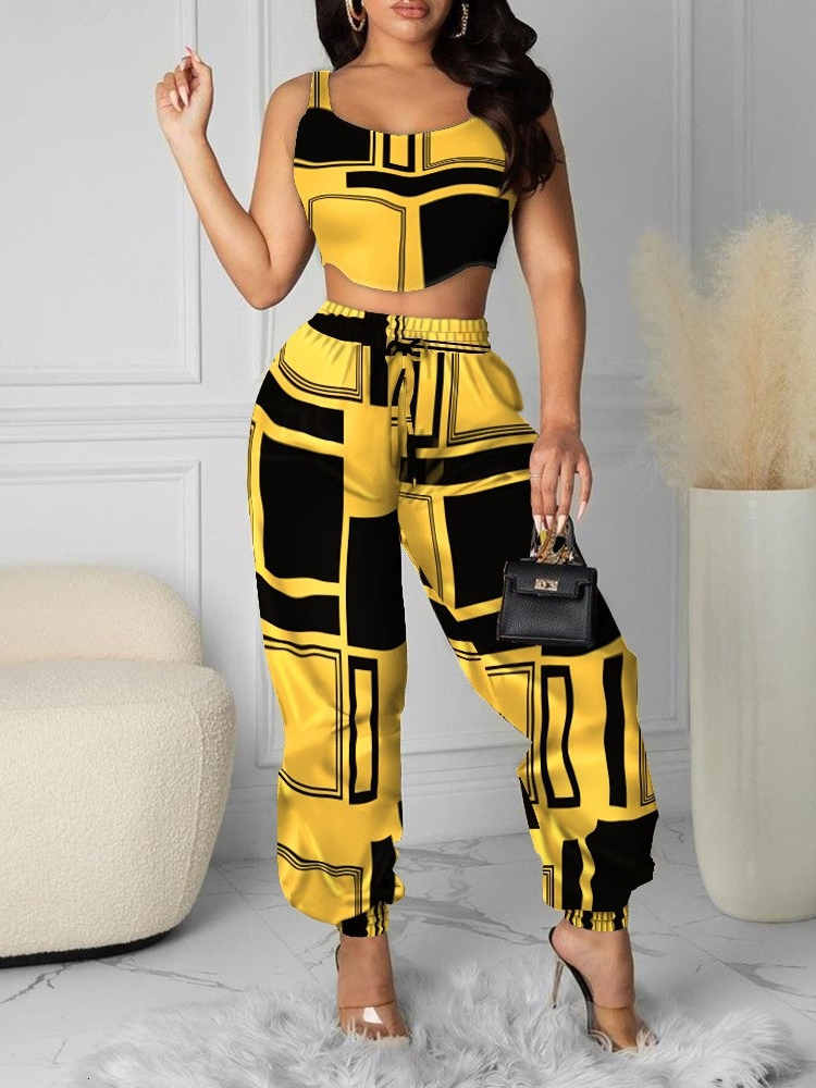 Women's Two Piece Pants Women Leopard Two Piece Set Crop Top Tank Top And High Waist Pants Sexy Streetwear Two Piece Set Summer women's 2 pi