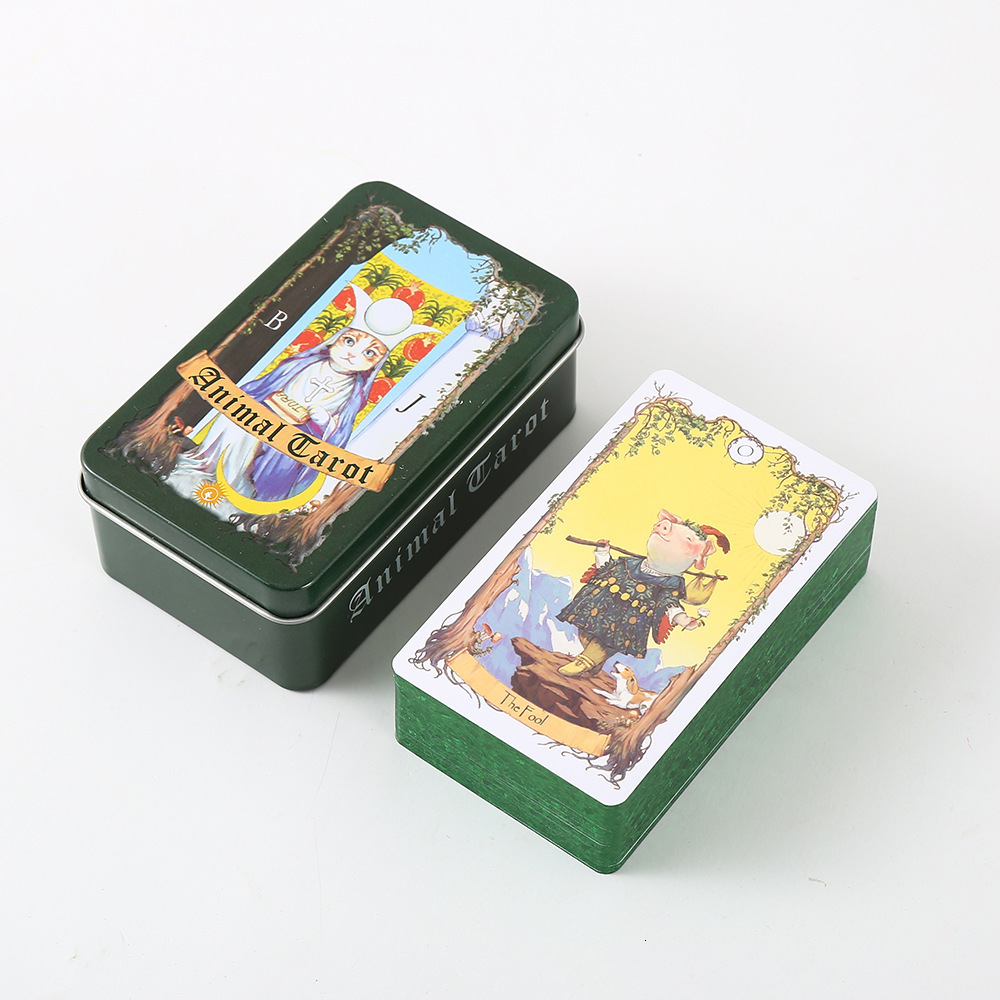 Outdoor Games Activities Tarot Cards Deck high quality in Metal Tin Box 10cm*6cm board games gold greenplated Edge cards with paper manual 230717