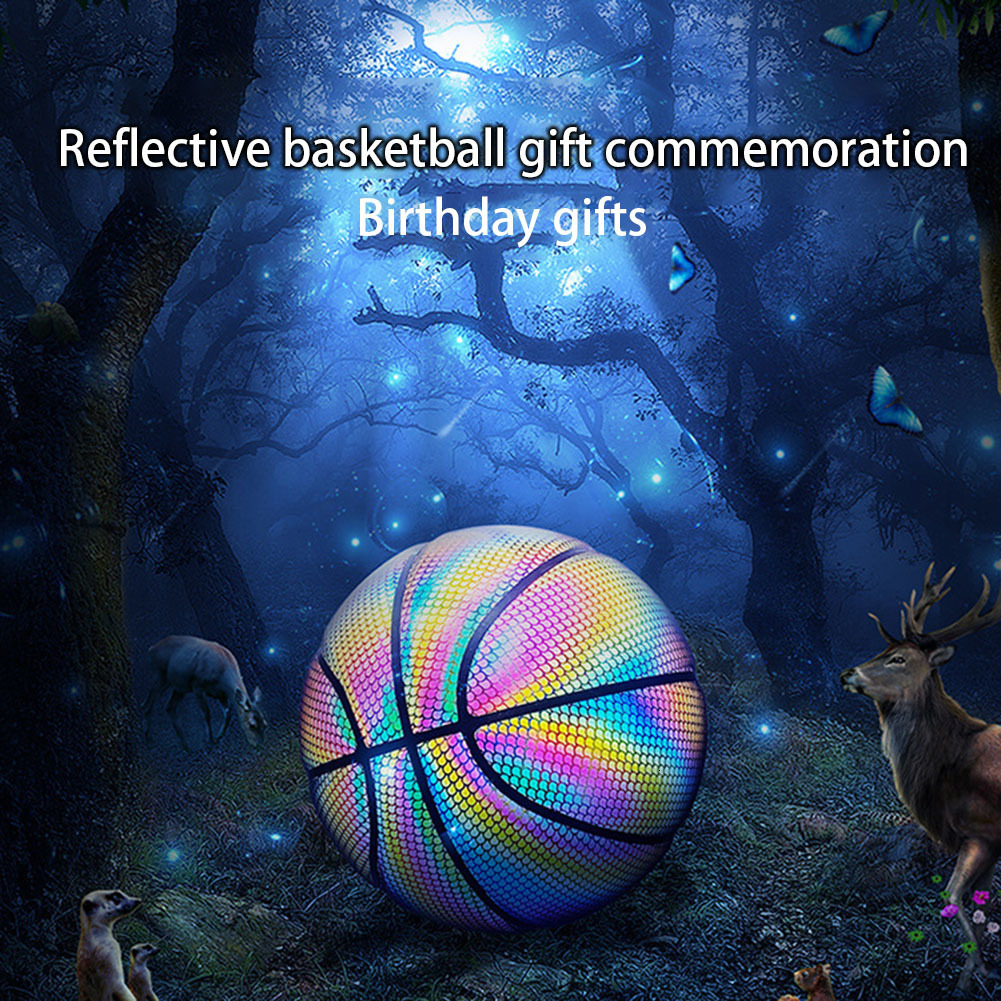 Balls Colorful Holographic Reflective Basketball Ball PU Leather Night Game Street Game Glowing Basketball Sports Luminous Basketball 230717