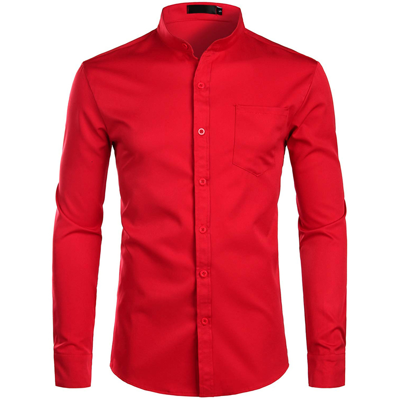 Men s Casual Shirts Royal Blue Dress Banded Mandarin Collar Shirt Male Long Sleeve Button Down with Pocket 2XL 230718