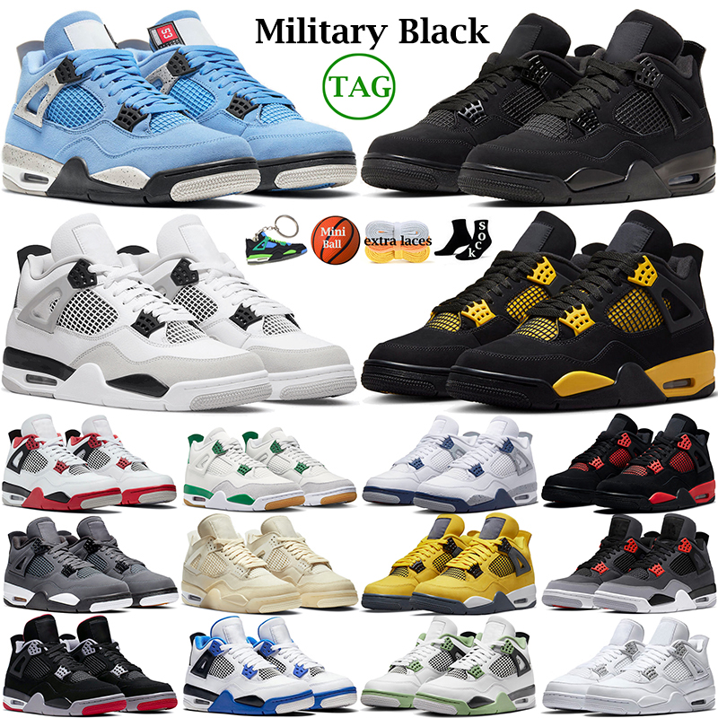 Basketball Shoes for Men Women Jumpman 4 4s Sneakers Black Cat Yellow Thunder Military Sail White Oreo Bred Purple Metallic Fire Red Seafoam Mens Trainers