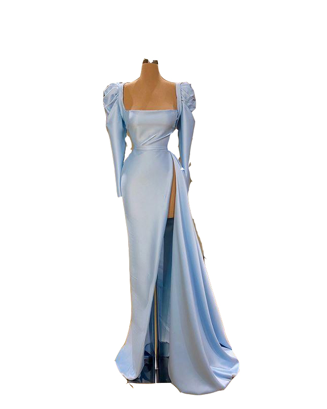2023 African Sexy Bridesmaid Dresses Light Blue Sheath Mermaid Plus Size Long Satin Split Maid Of Honor Wedding Guest Dress Mixed Styles Sweep Train
