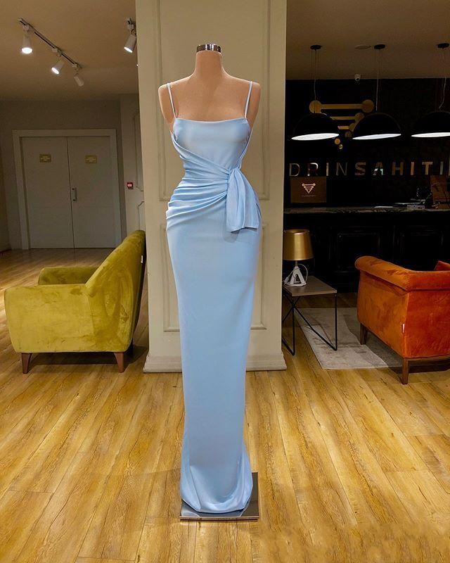 2023 African Sexy Bridesmaid Dresses Light Blue Sheath Mermaid Plus Size Long Satin Split Maid Of Honor Wedding Guest Dress Mixed Styles Sweep Train