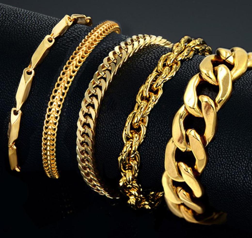 Link Mens Bracelet Stainless Steel Whole Braslet Silver Color braclet Chunky Cuban Chain Gold Bracelet For Man8329969
