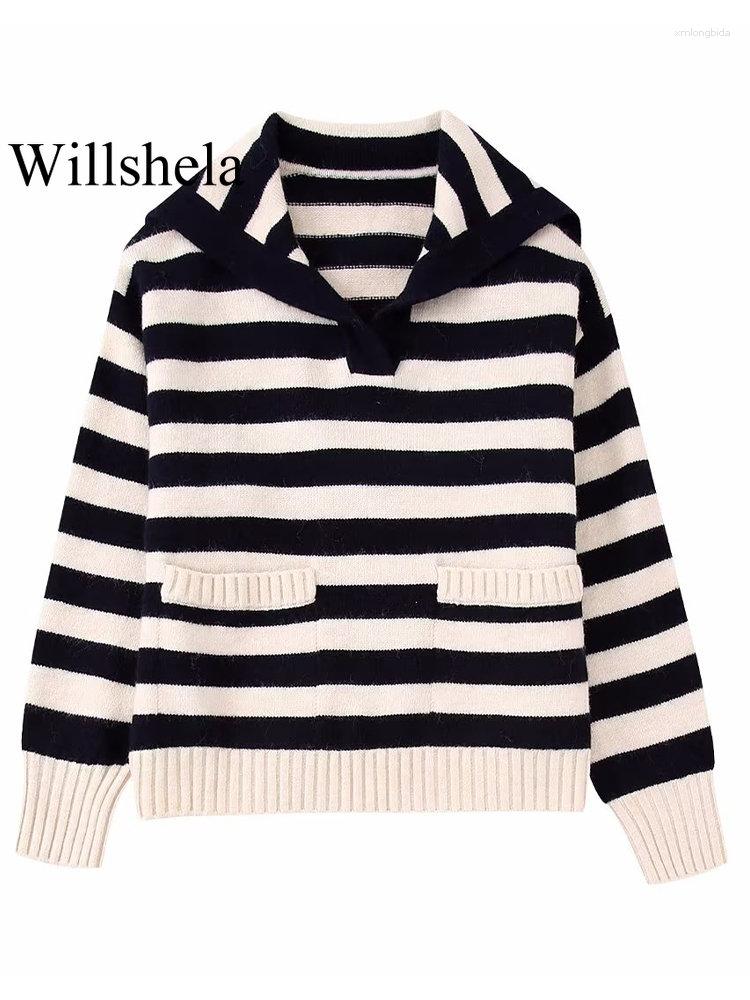 Women' Sweaters Women Fashion With Pockets Striped Knitted Pullover Sweater Vintage Long Sleeves Lapel Neck Female Chic Lady Tops
Women' Sweaters Women Fashion With Pockets Striped Knitted Pullover Sweater Vintage Long Sleeves Lapel Neck Female Chic Lady Tops