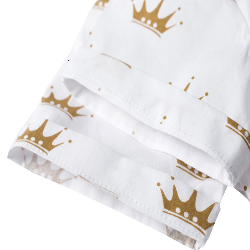 Clothing Sets Summer Kids Boys Formal Outfit Suit Crown Printed Shirt with Bow Leather Belt Boy Birthday Party Clothes Set 1 2 3 4 5 6 Years 230718
