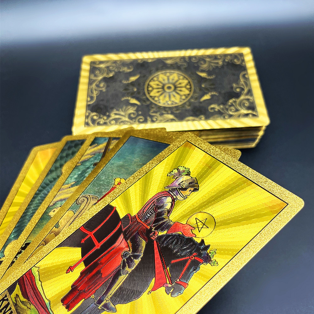 Outdoor Games Activities 1 Deck Tarot Cards Plastic Gold Foil With Transparent Box Black Waterproof Durable Astrology Guide Book L722 230718