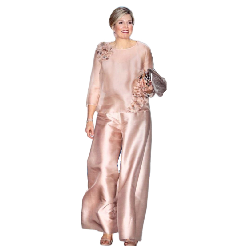 Elegant Mother of the Bride Dresses for Wedding 2023 Pants Suit Handmake flowers Formal kurti Wide Pant Wedding Guest Gowns Party Wear