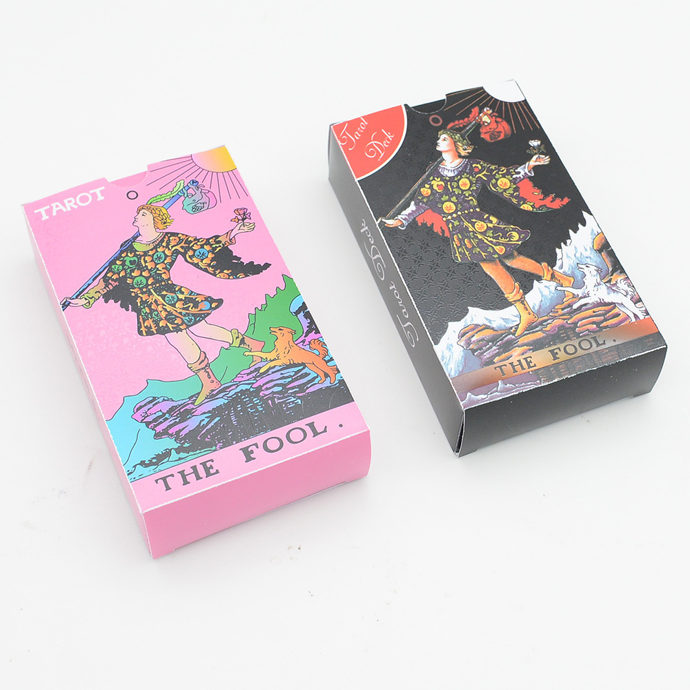 Outdoor Games Activities 12*7cm Classic Tarot card color printing Tarot plastic PVC waterproof English pink tarot deck with paper instruction board ga