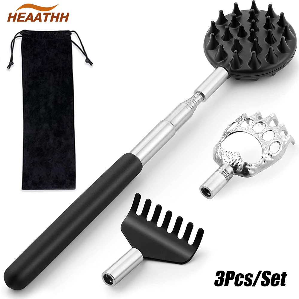 Other Massage Items Telescoping Back Scratcher with 3Pcs Detachable Scratching Heads Bear Claw Back Scratcher Extendable Backcratchers for Men Women 2