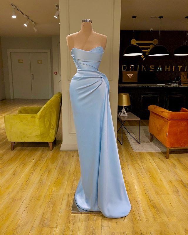 2023 African Sexy Bridesmaid Dresses Light Blue Sheath Mermaid Plus Size Long Satin Split Maid Of Honor Wedding Guest Dress Mixed Styles Sweep Train