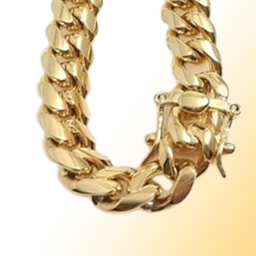 10mm12mm14mm Miami Cuban Link Chain Mens 14K Gold Plated Chains High Polished Punk Curb Stainless Steel Hip Hop Jewelry
