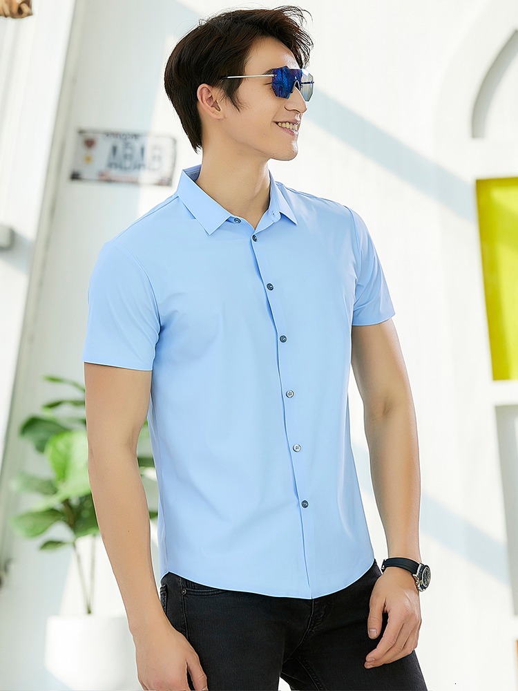 Men s Casual Shirts Summer Quick Dry Men Short Sleeve Breathable Cooling Nylon Silk Solid Shirt Male Social Blouse Plus Size 8XL 230718