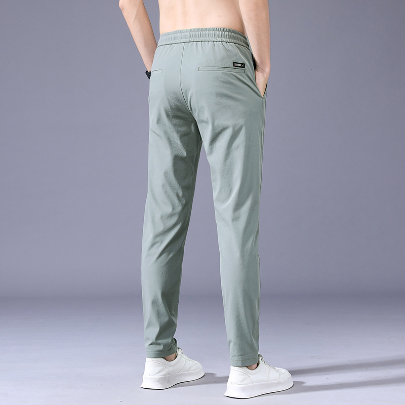 Men s Pants Summer Casual Thin Soft Elasticity Lace up Waist Solid Color Pocket Applique Korea Grey Black Work Trousers Male 38 230718