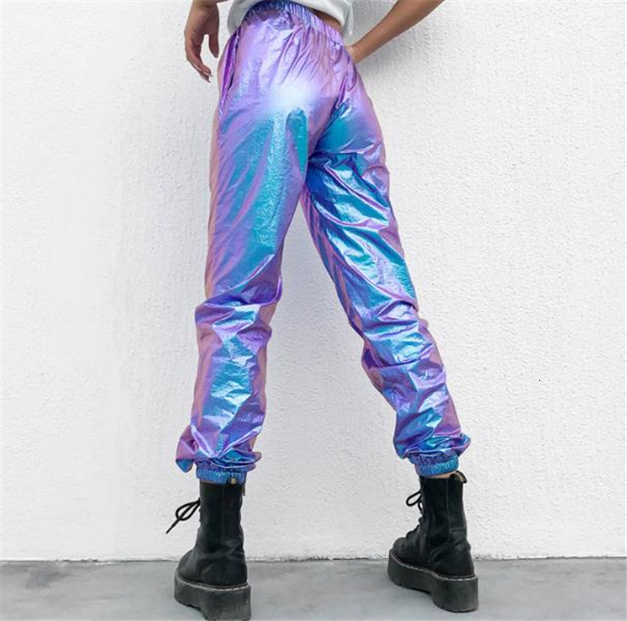 Women's Pants Capris Laser Hologram Sympony Metal Purple Trousers Loosen Stage Show Hip Hop 230717