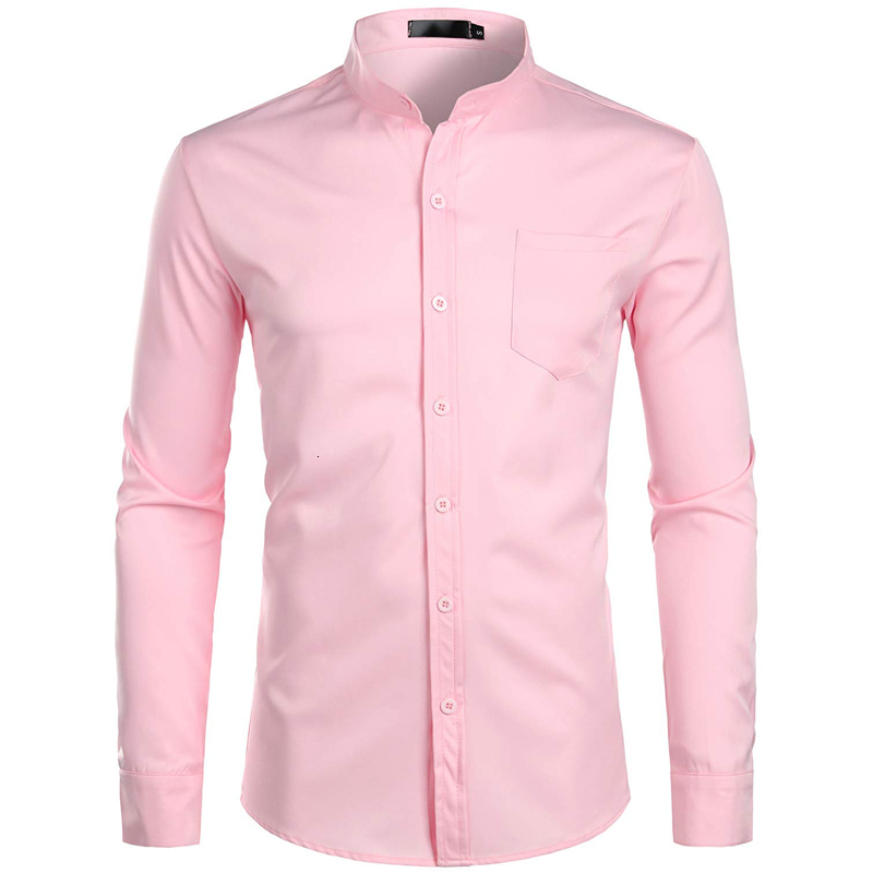 Men s Casual Shirts Royal Blue Dress Banded Mandarin Collar Shirt Male Long Sleeve Button Down with Pocket 2XL 230718