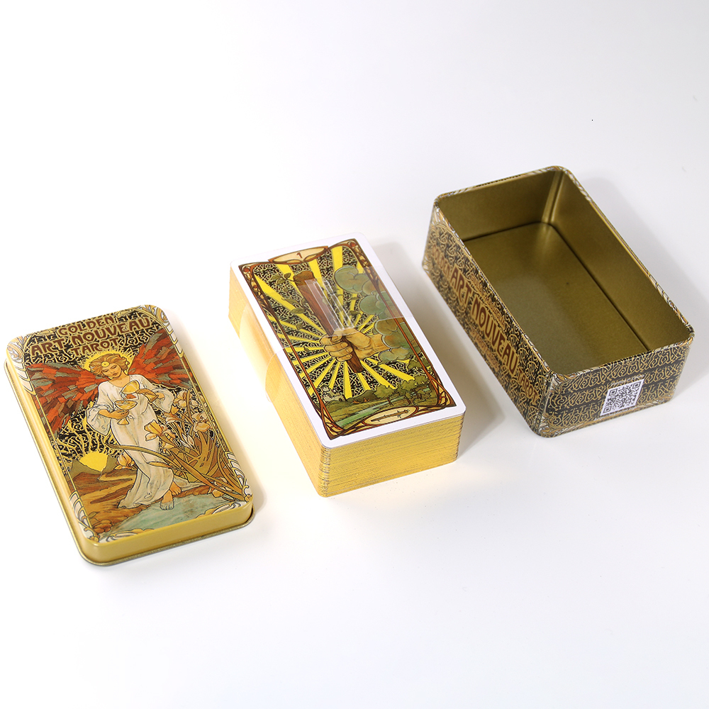 Outdoor Games Activities Golden Art Nouveau Tarot Cards In Metal Box Gilded Edge With EGuide Book For Beginners Board Games For Adult 230717