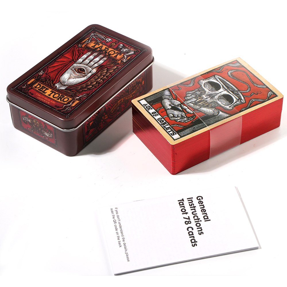 Outdoor Games Activities Tarot del Toro in a Tin Metal Box 78 Cards Gilded Edge Guidebook Inspired by the World of Guillermo del Toro 230717