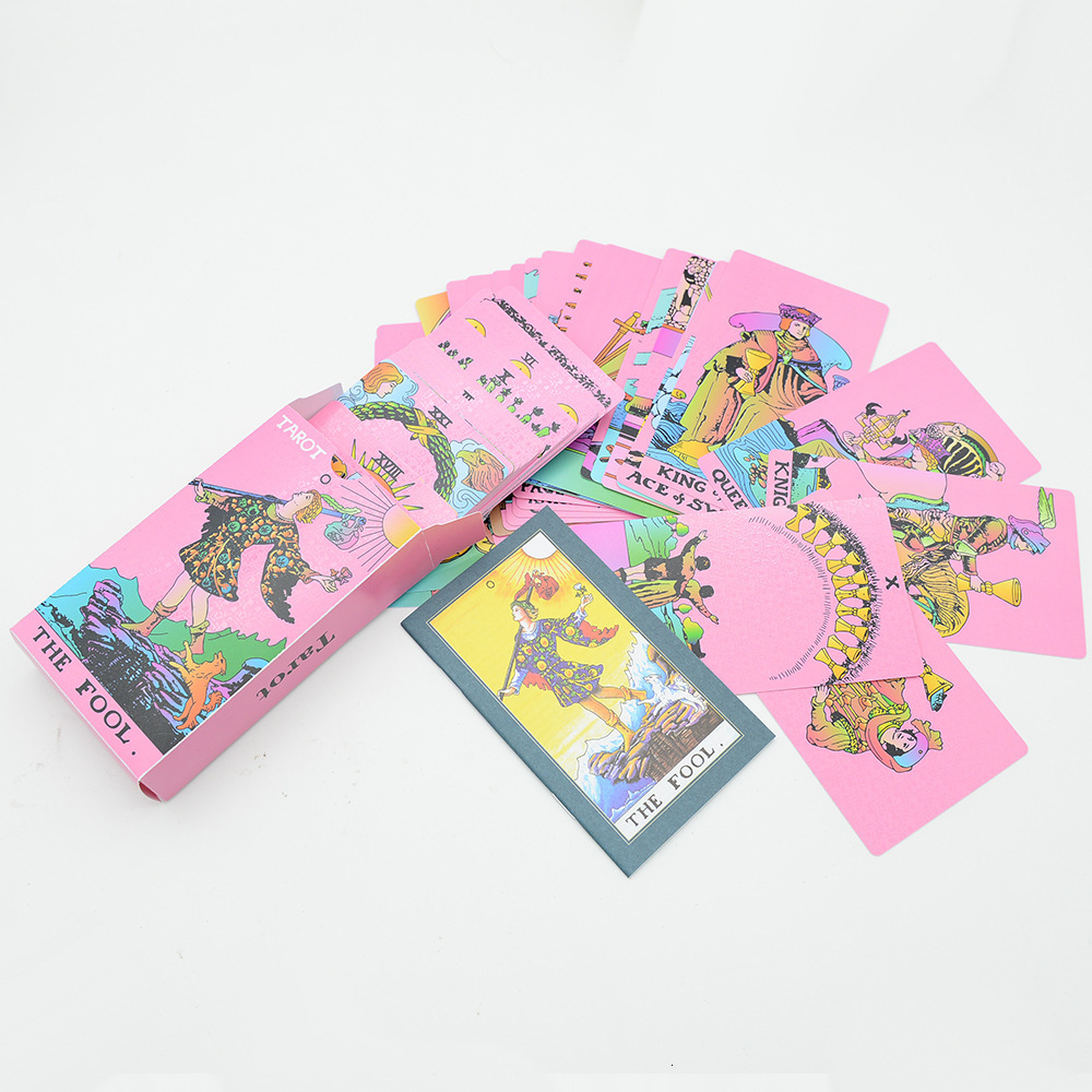 Outdoor Games Activities 12*7cm Classic Tarot card color printing Tarot plastic PVC waterproof English pink tarot deck with paper instruction board ga