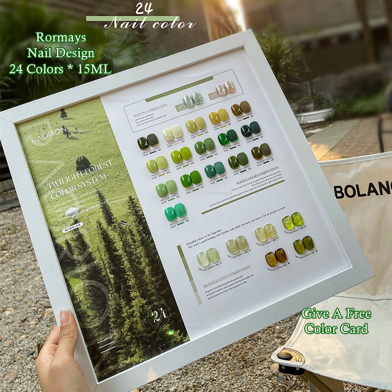 Rormays 24 Color Gel Nail Set New Hybrid New Summer Gel Transparent Bright Green Collection Durable Varnish Primer UV LED Immersion Nail Art Factory W