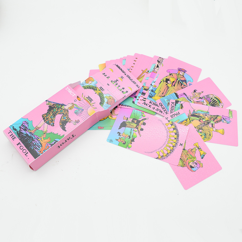 Outdoor Games Activities 12*7cm Classic Tarot card color printing Tarot plastic PVC waterproof English pink tarot deck with paper instruction board ga
