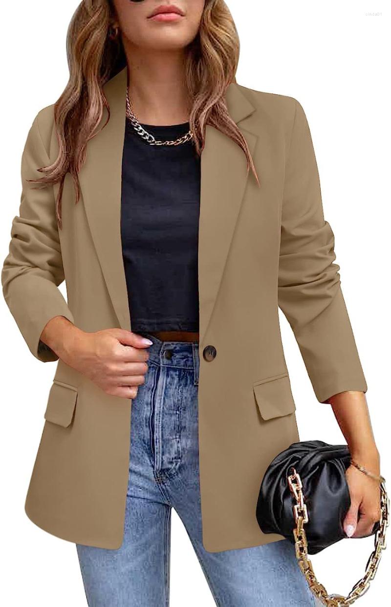 Women's Casual Solid Color Blazer Long Sleeve Button Down Office Work Wear Jacket Coat B4