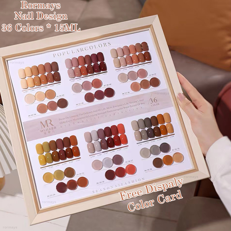 Rormays 36 Color Gel Nail Polish Set 15ML Autumn Caramel Shiny Mix Solid Semi Permanent UV LED gel Varnish Primer Soak Nail Art Nail Enhancement Facto