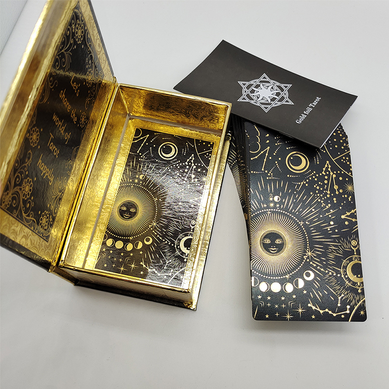 Outdoor Games Activities Good Quality Frosted Gold Tarot Deck Waterproof Divination Cards Plastic With Guidebook And Exquisite Flip Box 230717
