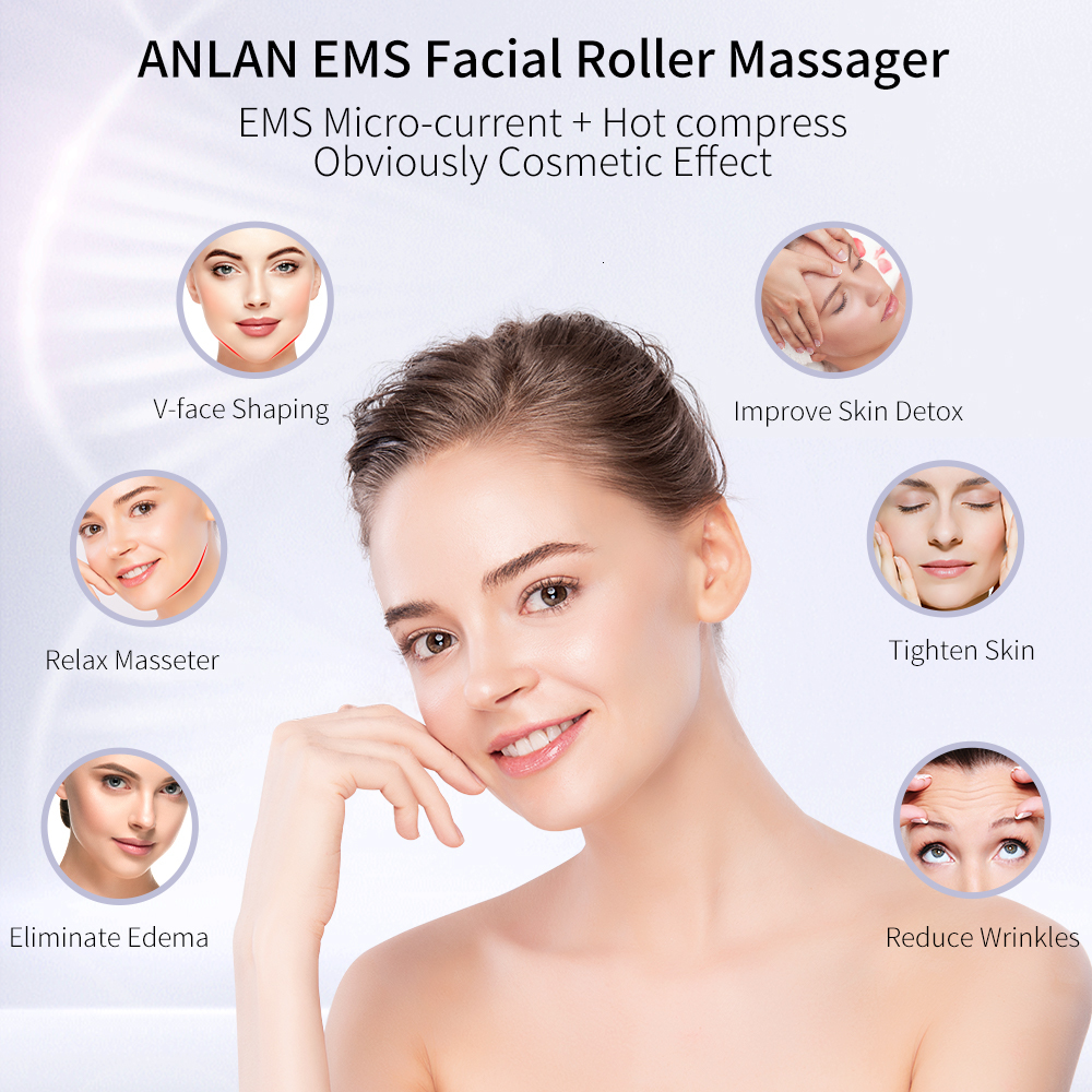 Face Care Devices ANLAN EMS Face Roller Electric V Face Massagers Microcurrent Face Lift Beauty Machine Slimmer Double Chin Massage Skin Care Tool 230