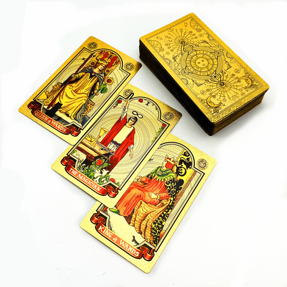 Outdoor Games Activities 1 Deck Gold Foil Plastic Tarot Cards With Storage Bag Cards Divination Astrology English Guide Book L748 230718