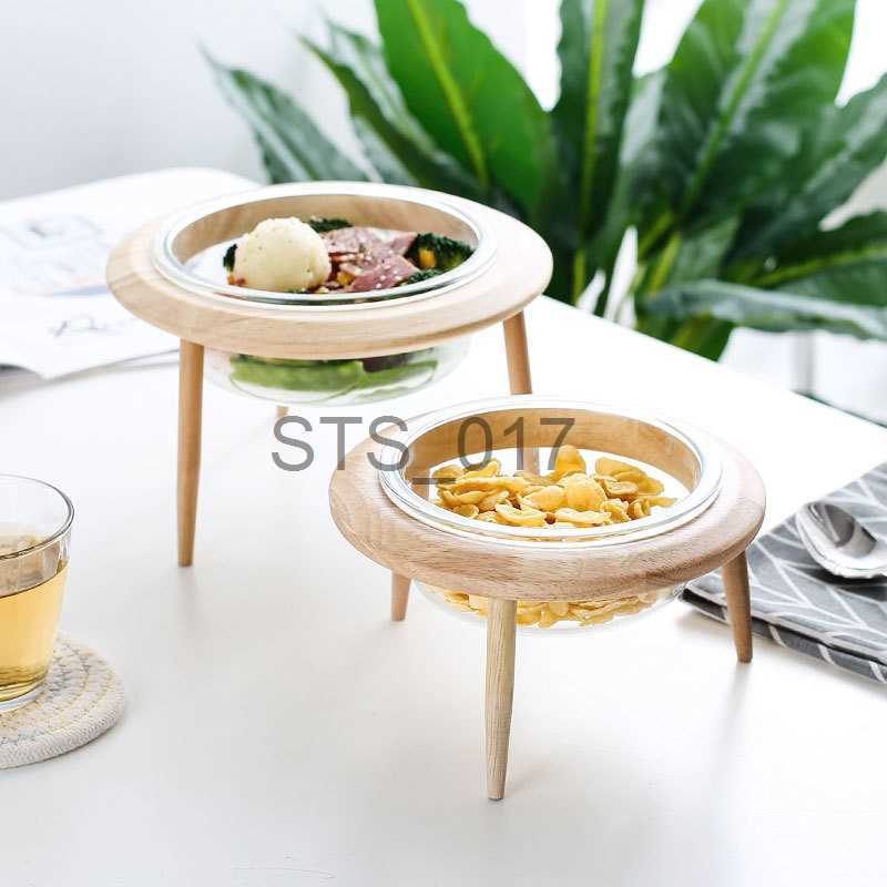 Dog Bowls Feeders Other Pet Supplies Creative UFO Glass Puppy Cat Dog Pet Food Bowl Stand Eating Drinking water Slope Base Wooden Frame Pets Supplies Feeding Dish x071