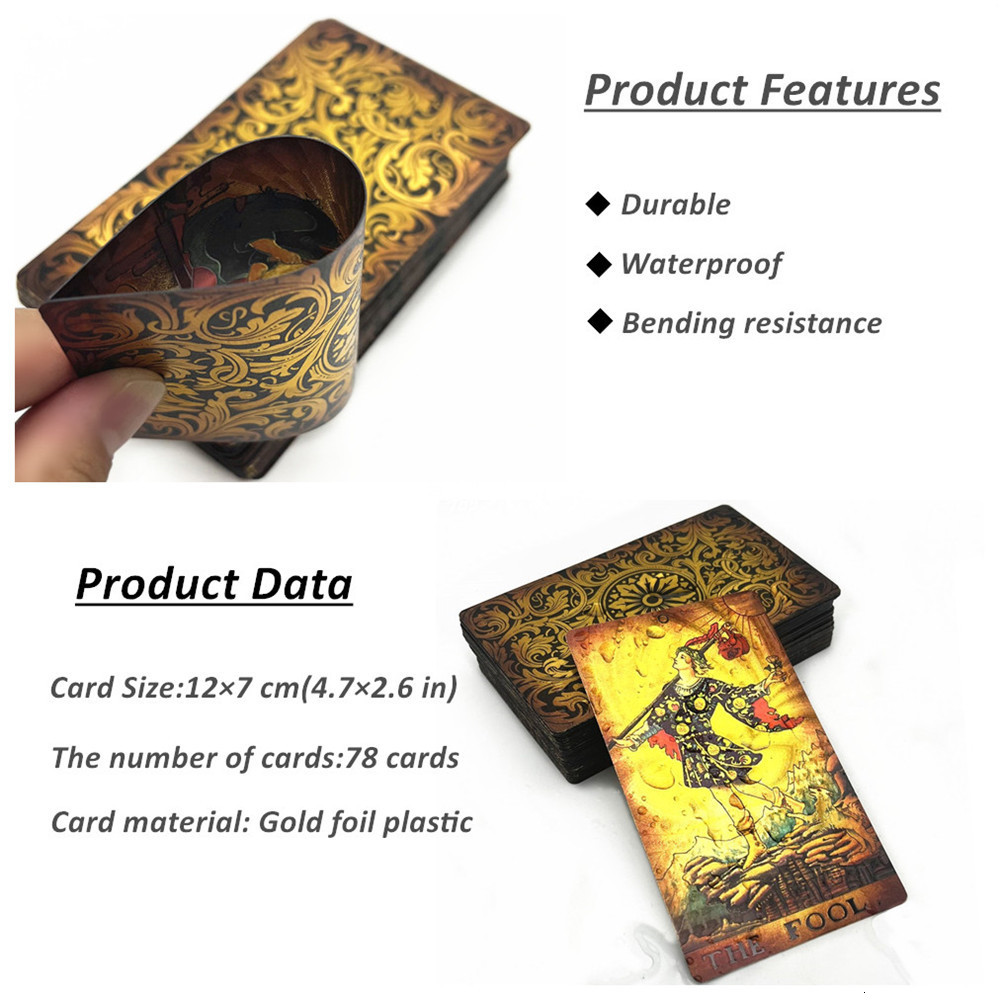 Outdoor Games Activities 1 Deck Tarot Cards Retro Gold Foil Plastic Divination 78 Cards Deck Witch Board Game With Guide Book L720 230718