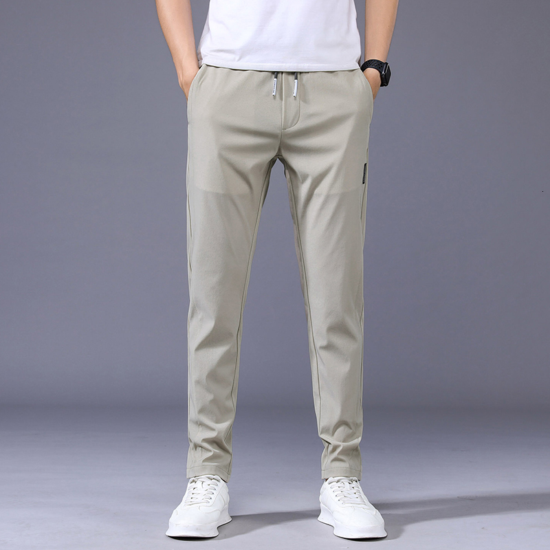 Men s Pants Summer Casual Thin Soft Elasticity Lace up Waist Solid Color Pocket Applique Korea Grey Black Work Trousers Male 38 230718