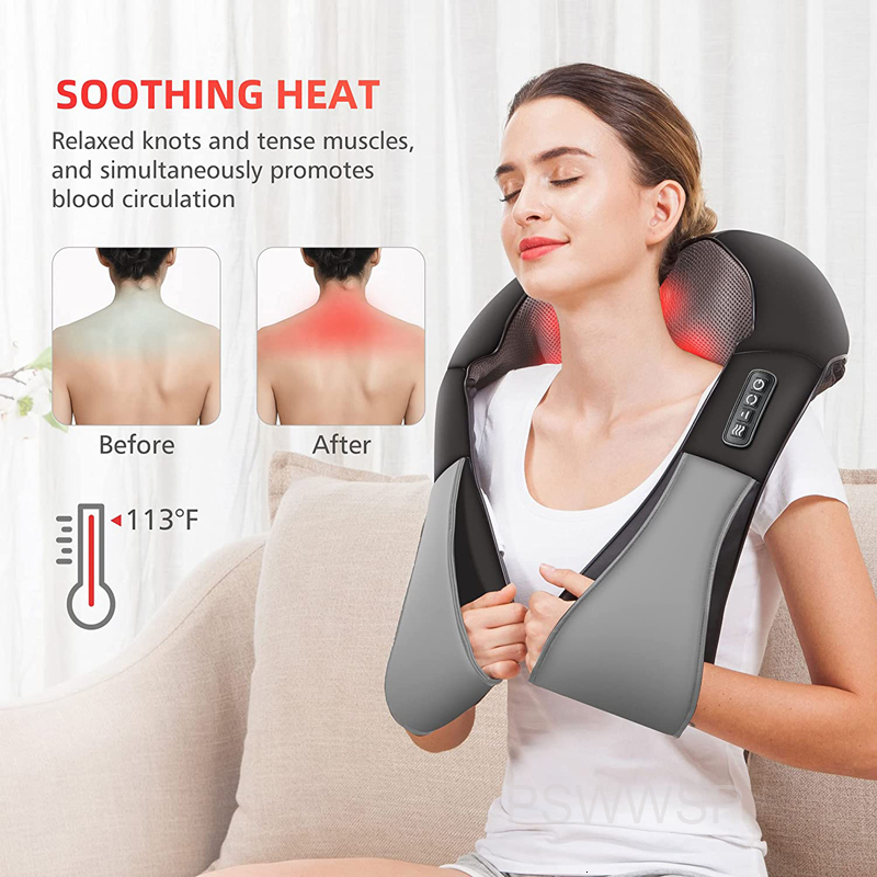 Massaging Neck Pillowws Shiatsu Back Shoulder and Neck Massager U Shape Electric Full Body Massager with Heat Deep Tissue Kneading Pillow Massage 2307
