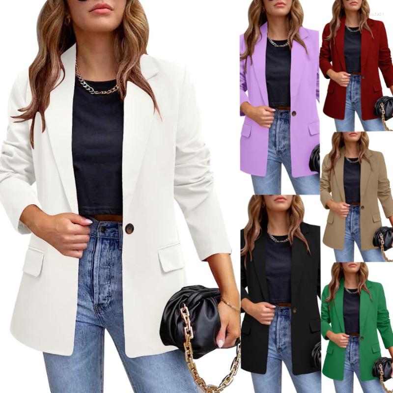 Women's Casual Solid Color Blazer Long Sleeve Button Down Office Work Wear Jacket Coat B4