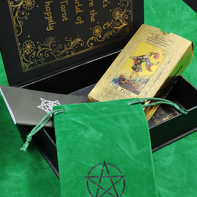 Outdoor Games Activities Plastic Waterproof Gold Foil Tarot Cards Magician Deck Board Game With Gift Box 230718