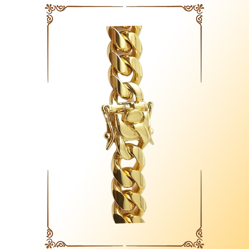 10mm12mm14mm Miami Cuban Link Chain Mens 14K Gold Plated Chains High Polished Punk Curb Stainless Steel Hip Hop Jewelry