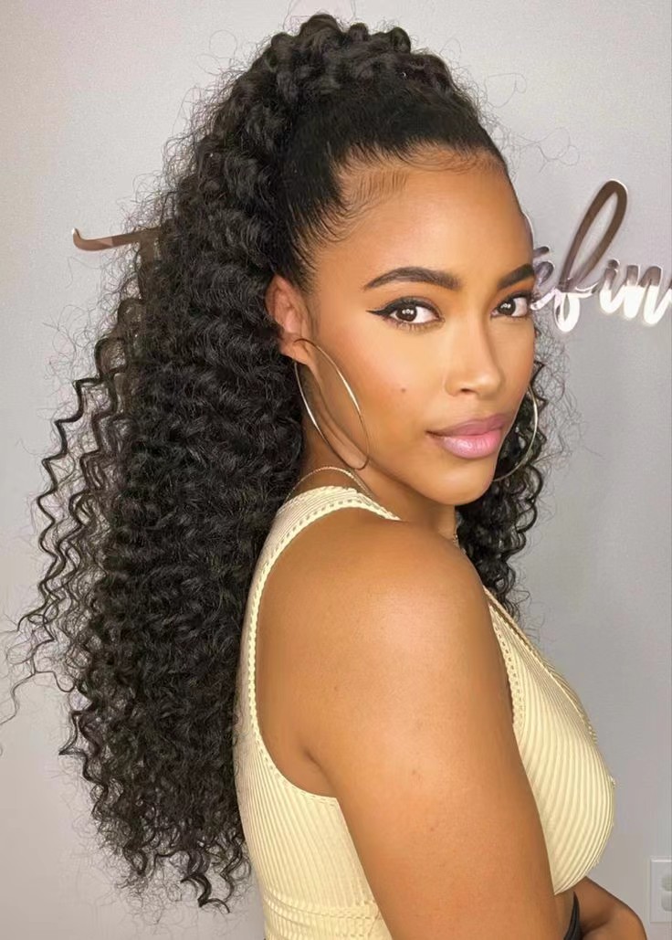 160g Wrap Around Ponytail deep Curly Ponytail Human Hair Ponytail Extensions Remy Brazilian Hair Ponytails hairpiece drawstring clip in pony tail hair