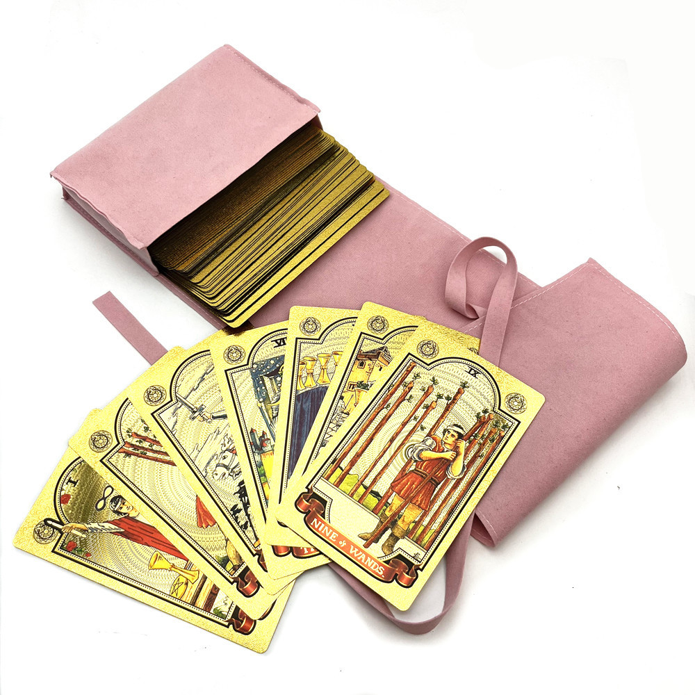 Outdoor Games Activities 1 Deck Gold Foil Plastic Tarot Cards With Storage Bag Cards Divination Astrology English Guide Book L748 230718