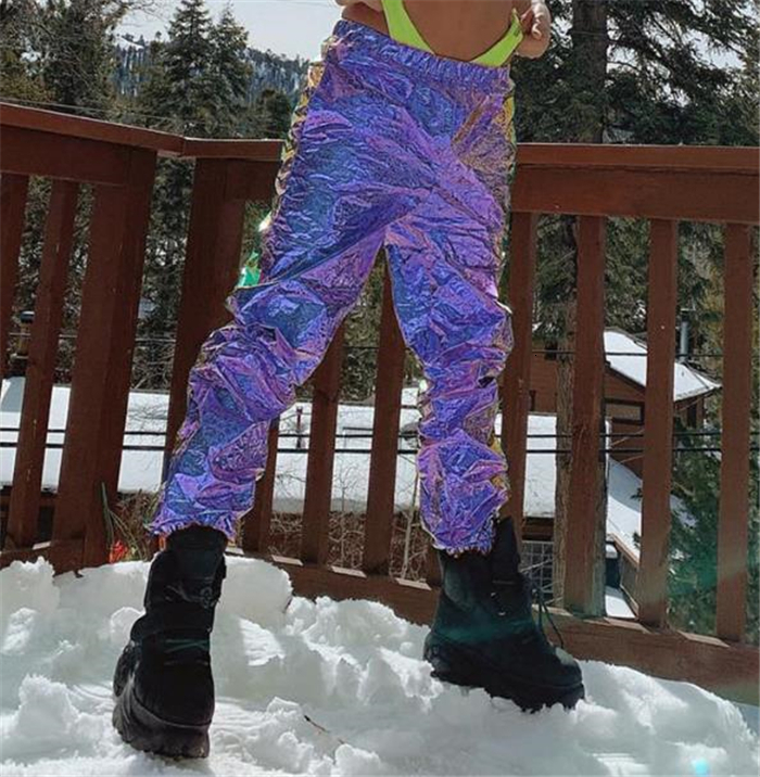 Women's Pants Capris Laser Hologram Sympony Metal Purple Trousers Loosen Stage Show Hip Hop 230717