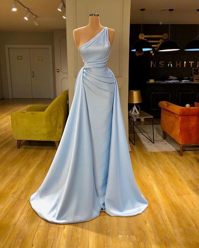 Sexy Bridesmaid Dresses Light Blue Sheath Mermaid Plus Size Long Satin Split Maid Of Honor Wedding Guest Dress Mixed Styles Floor Length 0424