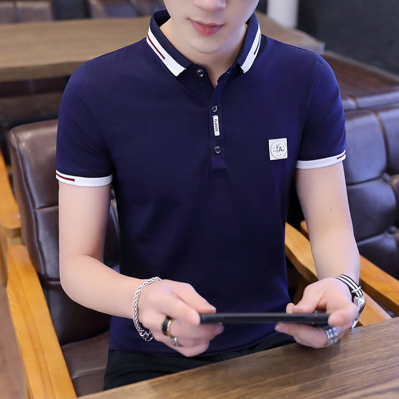 Men's Polos Summer Short Sleeve Tshirt Korean Fashion Lapel Cotton Splicing Polo Shirt Casual Breathable Top 230717