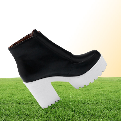 Sgesvier Black White Platform Ankle Boots for Women High Heels Boots Ladies Zip Autumn Winter Booties Woman Boots Shoes T2004