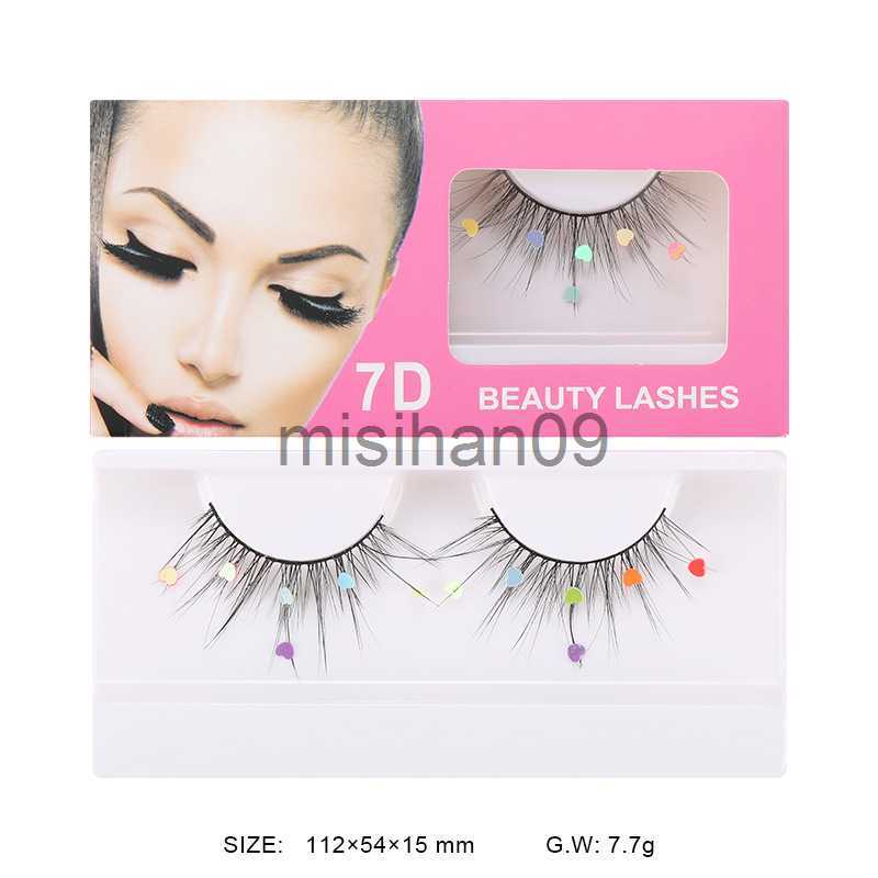 False Eyelashes New 7D Mink Sequins False Eyelashes Peach Heart Glitter Stickers Extension Curler Natural Eye Lashes Makeup Party Wedding J230717